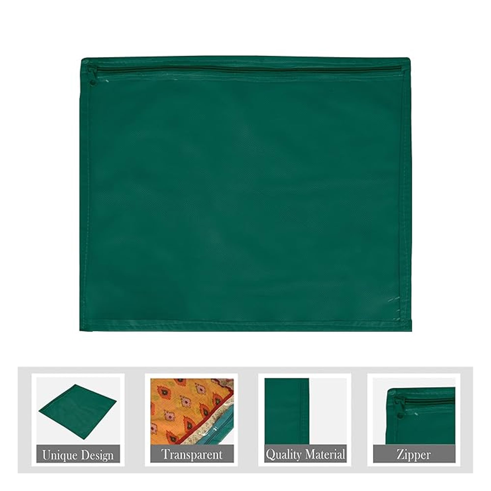 Kuber Industries Paquete de 48 fundas para sari | Bolsas de embalaje para vestido con cremallera | Bolsas de sari para almacenamiento | Organizador de ropa para armario | Verde