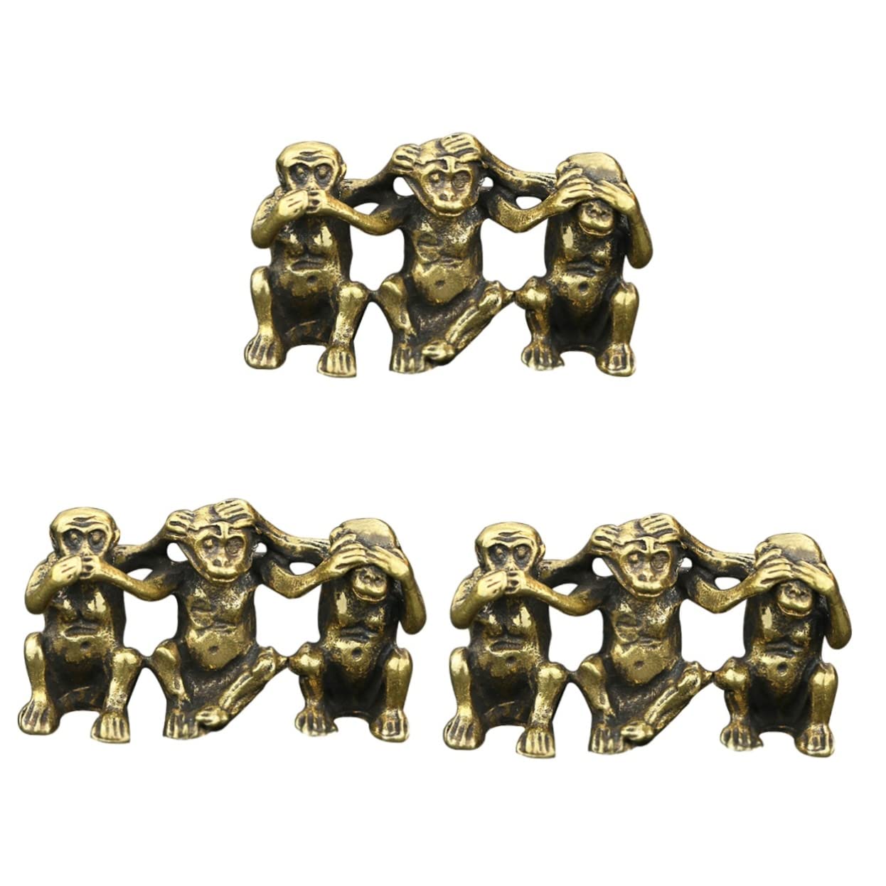 Amazon｜Toyvian 3Pcs 彫刻 卓上 純粋 しゃべる 家 銅 猿 悪 猿 見る 