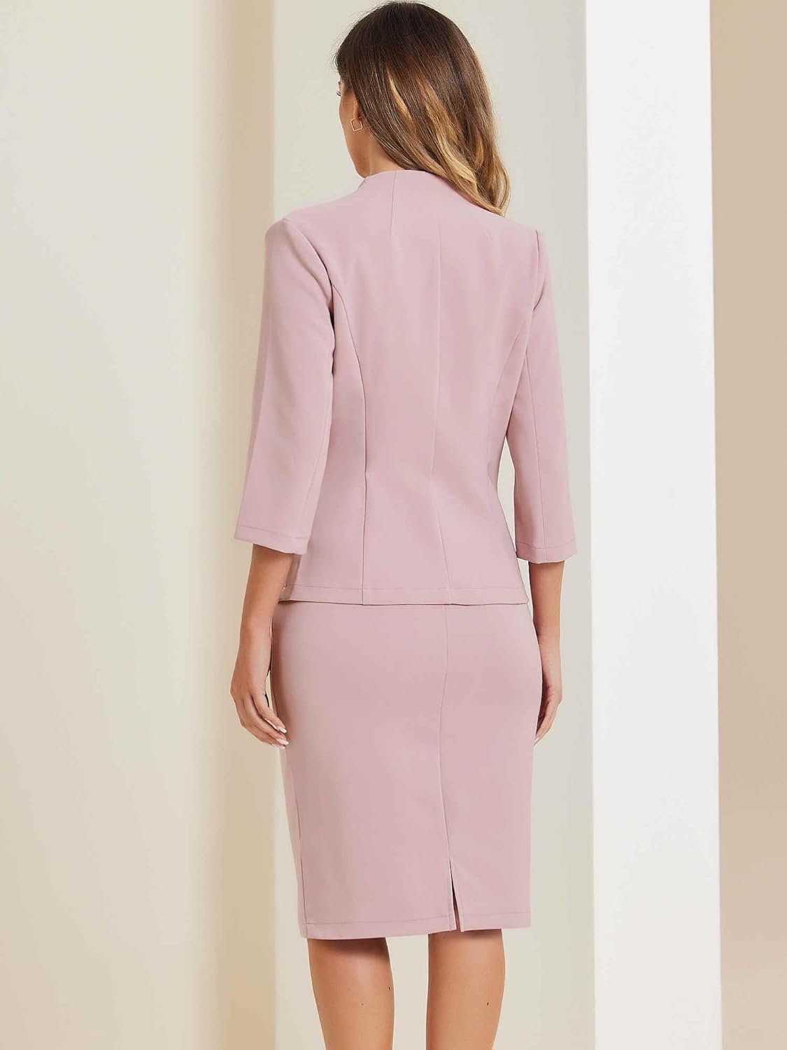 Allegra K Business Skirt Suit Set for Women's 2 Piece Office Work Outfit Collarless Blazer Pencil Skirt - Image 3