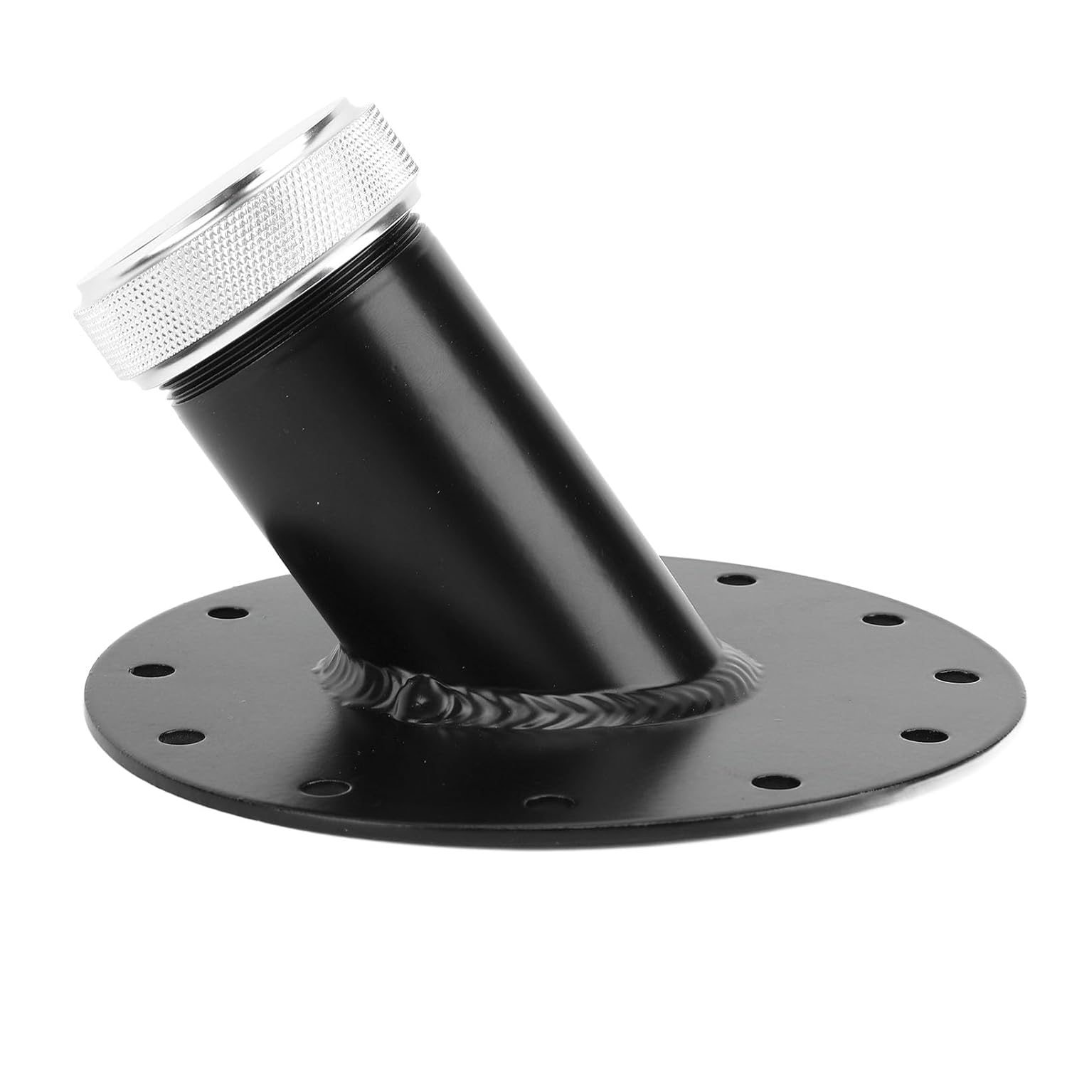 Fuel Cell Filler Neck 45 Degree Angle Fast Fill Hose Valve High Strength Steel Base Aluminum Cap 1.5in Inner Diameter for Racing Vehicles (Black)