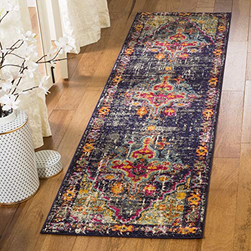 SAFAVIEH Monaco Collection MNC247R Boho Chic Medallion Distressed Non-Shedding Living Room Entryway Foyer Hallway Bedroom Runner, 2'2" x 8' , Grey / Fuchsia