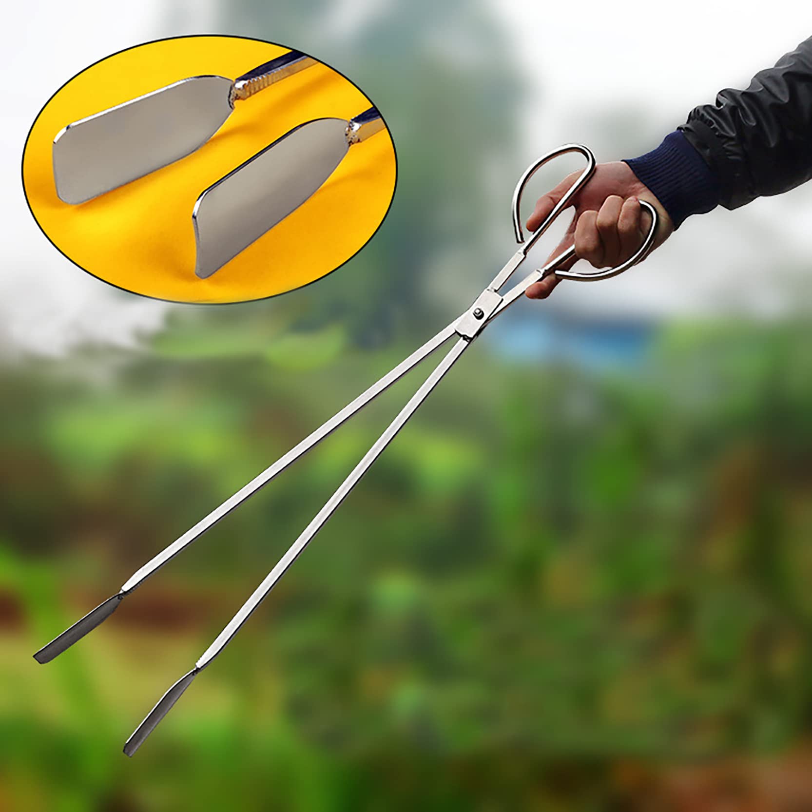 Pinza a forbice extra lunga da 62 cm, clip per immondizia in acciaio inossidabile con manico lungo, raccoglitore di rifiuti di grandi dimensioni, morsetto per legna da ardere per addensare
