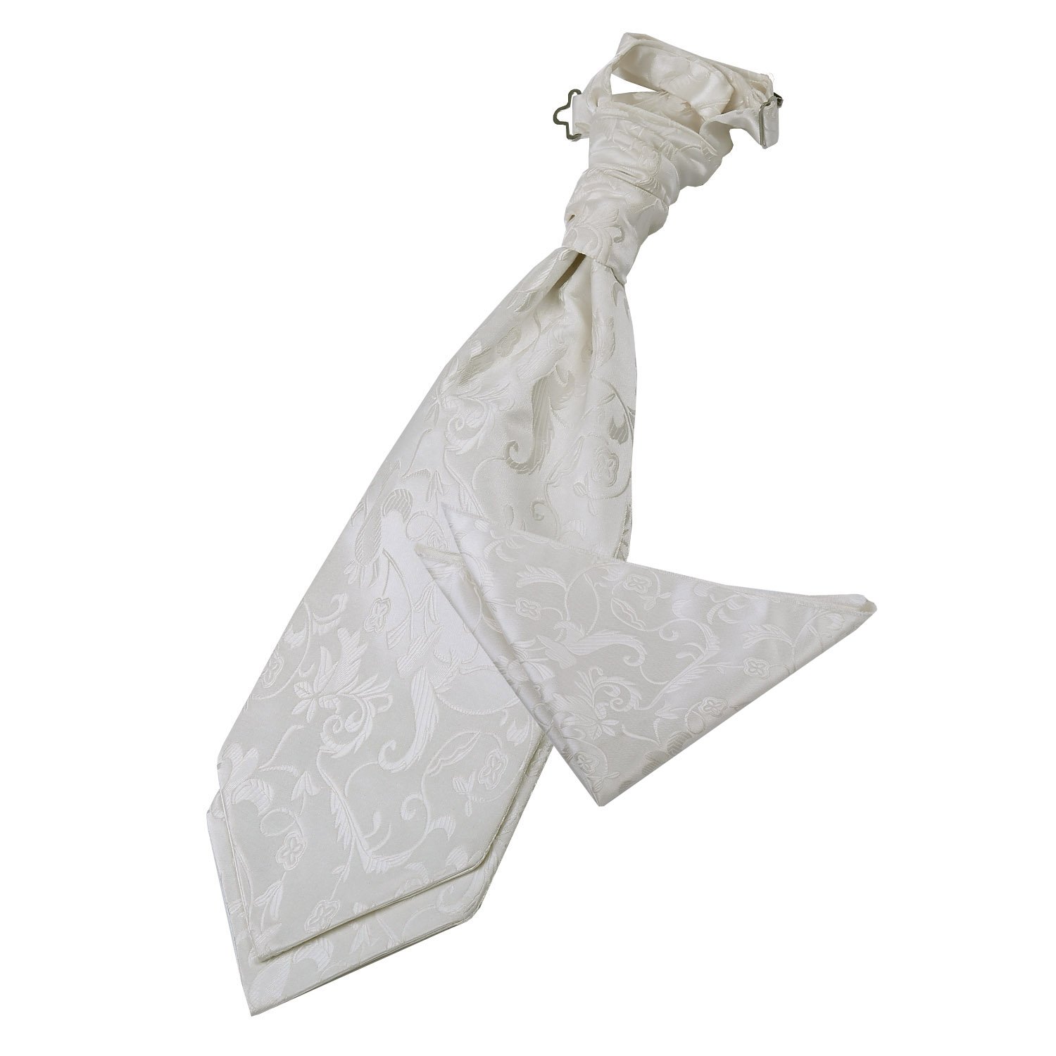 DQT Mens Passion Floral Pre-Tied Cravat & Pocket Square Set – Wedding Formal Ascot - Ivory