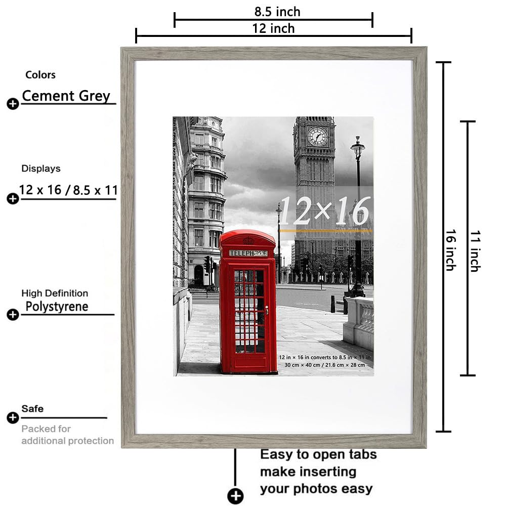 Scholar Tree Cement Grey Picture Frame 12x16 (30x40cm) with Mount for 8.5x11, Set of 3, 30x40cm Poster Frame,Wall Mountable - Image 3
