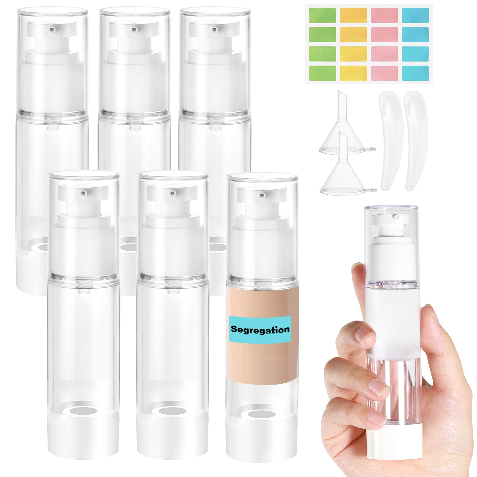 6 Pezzi 50ml Airless Porta Crema Pump, Airless Contenitore Crema Pump, Dispenser per Crema, Dispenser Cosmetico da Riempire, Bottiglie da Viaggio per Lozione, Fondotinta, Olio essenziale