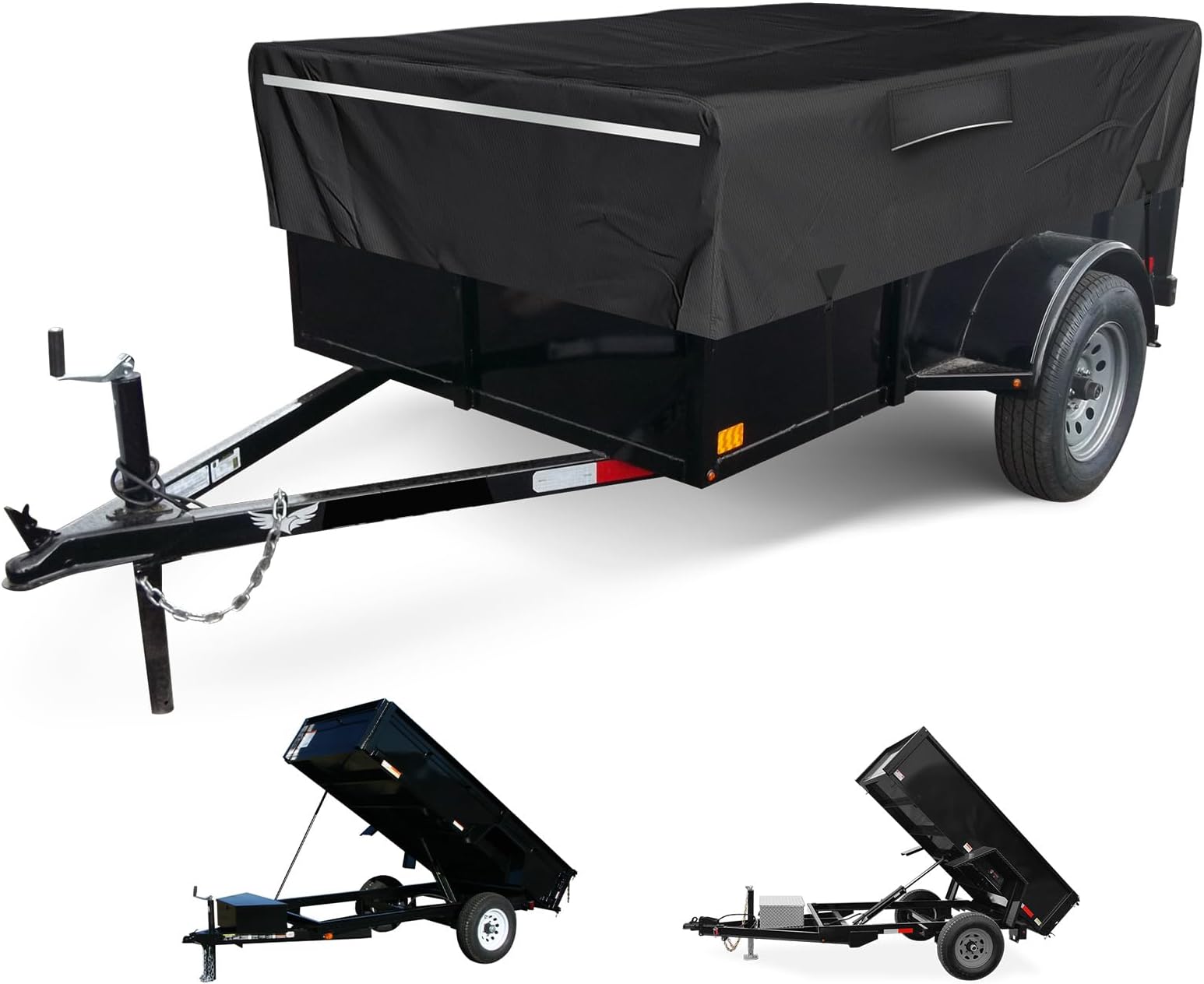 5x8 Utility Trailer Cover, 600D Waterproof Windproof Heavy Duty Black Dump Trailer Cover