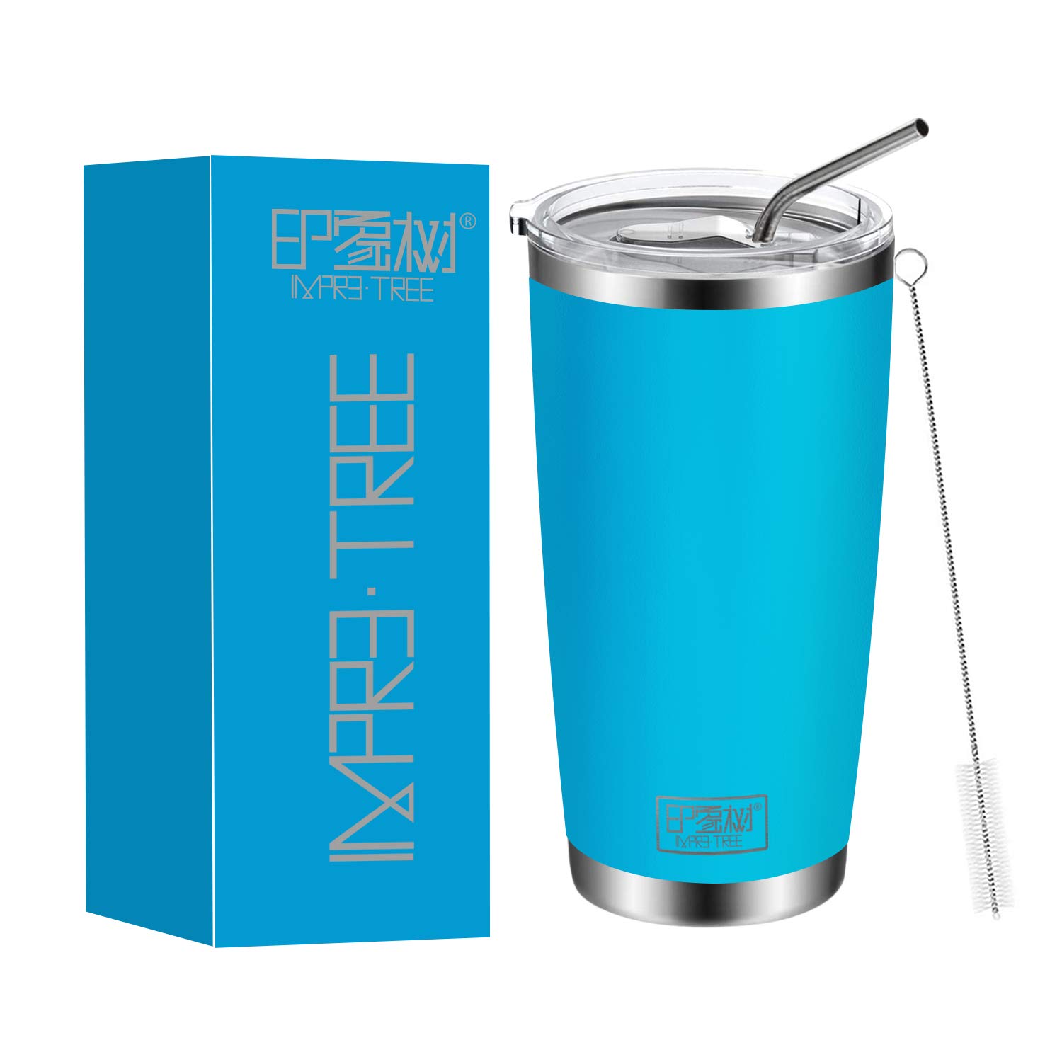 20 oz Tumblers, Double Wall 18/8 Stainless Steel, Travel Mug, Vacuum Insulated Coffee Tumbler Cup with Lid & Straw, Tahoe Blue