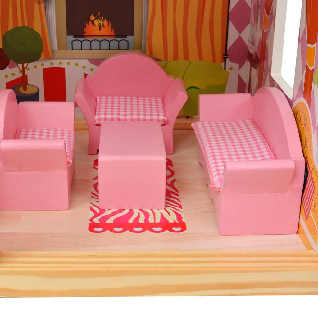 Mangloder 3-stöckiges Puppenhaus Holz 60 x 30 x 90 cm mit Miniaturmöbeln, Kinder Spielhaus für fantasievolles Rollenspiel, geeignet für Familie, Babyzimmer, Küche, Wohnzimmer, Balkon, Geschenk