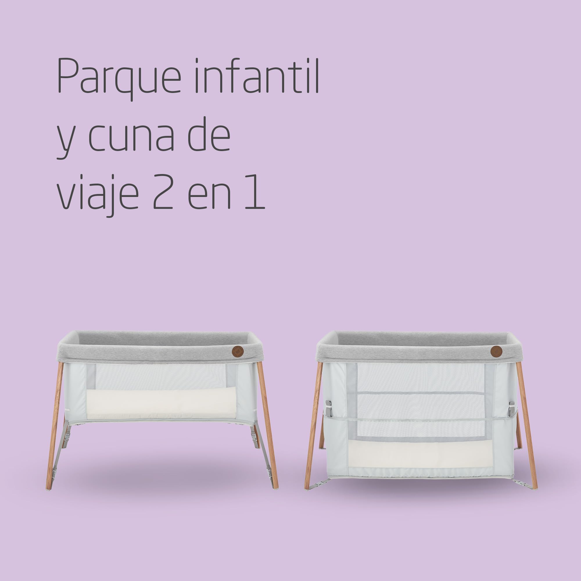 Maxi-Cosi Iris 2 en 1 Cuna de Viaje Bebe, 0 - 3 Años, máx. 15 kg, Cuna Viaje Compacta, 2 Niveles de Descanso, Plegable y Ligera, Colchones de Espuma Gruesa, Bolsa de Viaje, Essential Grey