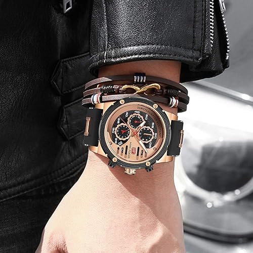 Miniatura 5 de KXAITO Relojes para hombre, reloj cronógrafo deportivo militar, resistente al agua, correa de cuero de silicona luminosa, relojes casuales para