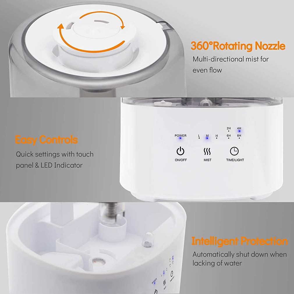 ZKHD Humidificador 3.5L, Niebla fría, humidificador ultrasónico, difusor de Aroma, humidificador de Aire, Relleno Superior, Apagado automático, Salida Ajustable
