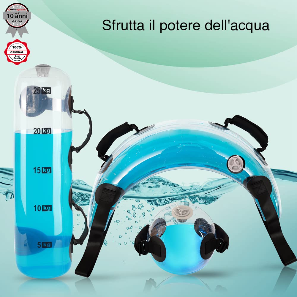 Ultrasport Aqua Fitness Bulgarian Bag, Sacca d'Acqua Riempibile con Acqua per Cardio Interval Addestramento Crossfit Sollevamento Pesi Borsa Pesi ad Alta Intensità