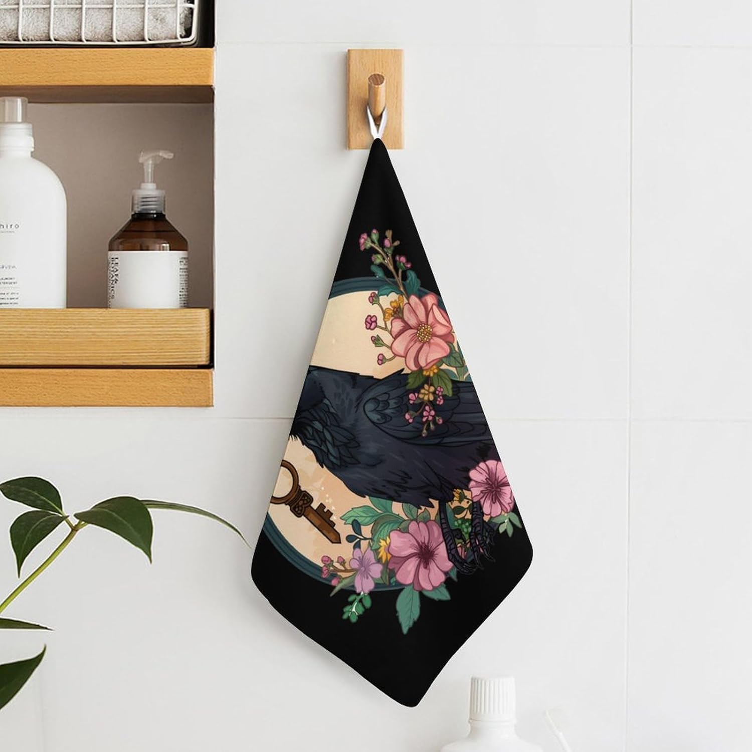 Blackbird with Key Crow Hand Towels for Bathroom Kitchen Towels Small Towel Handkerchiefs with Hanging Loop 4PCS