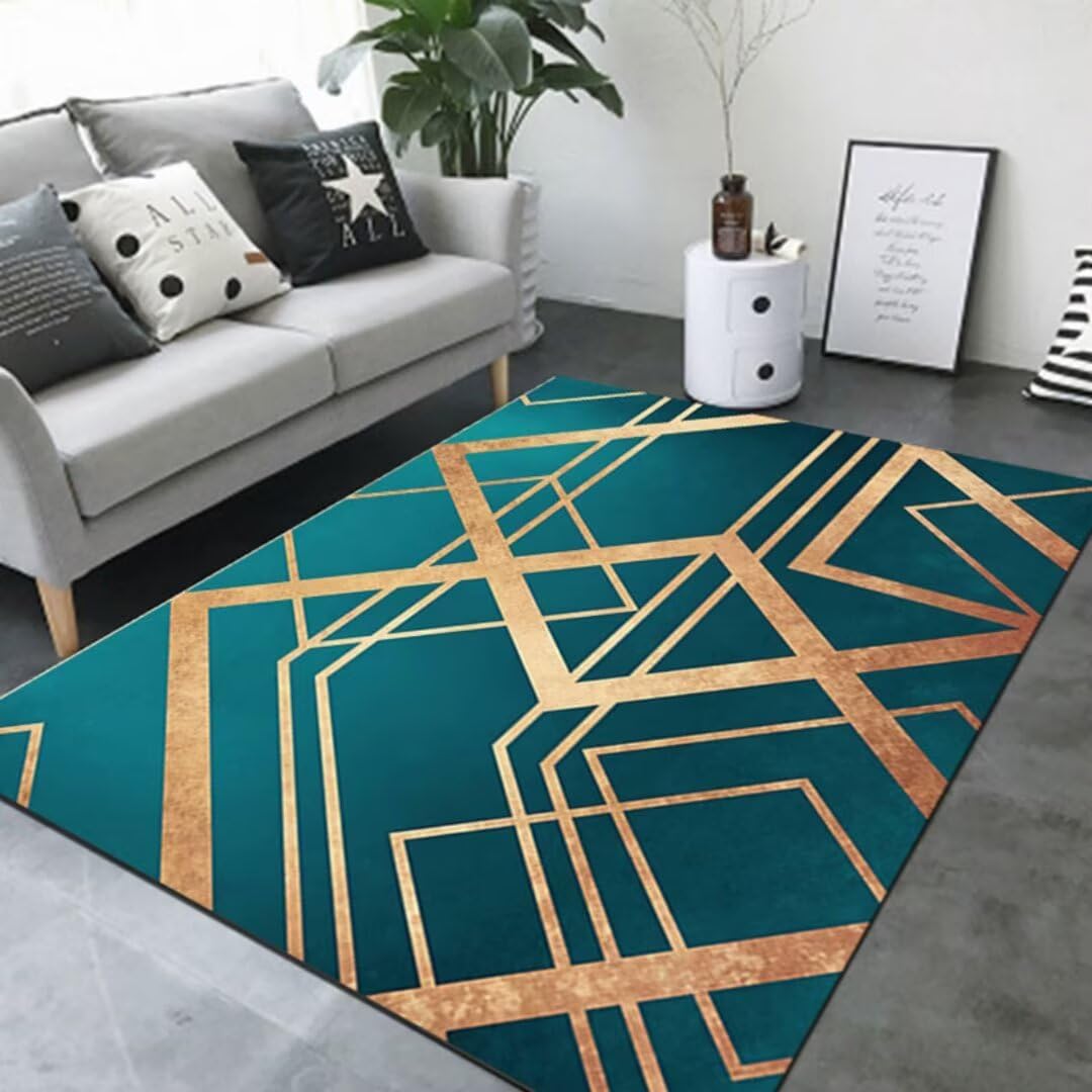 Tapis d'entrée intérieur lavable et antidérapant grand format vert abstrait pour chambre