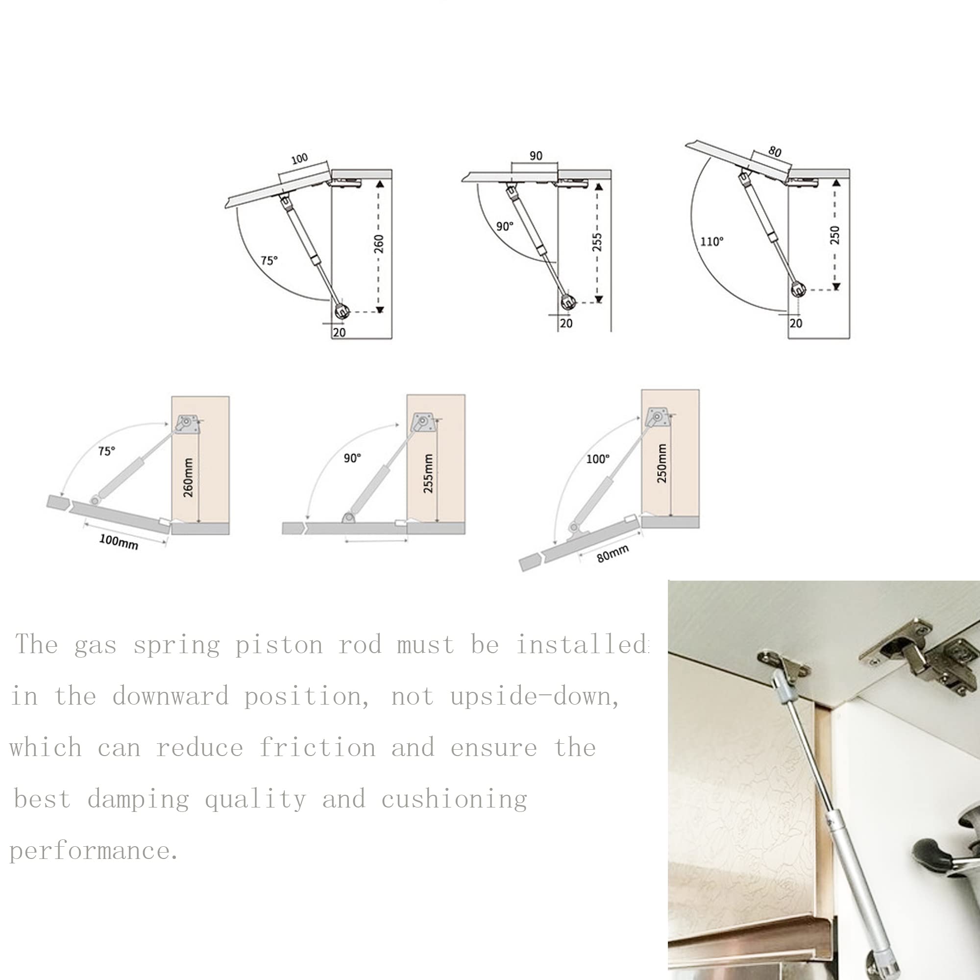 100N Soft-Close Hydraulic Cabinet Hinges - 6 Inch Lid Support Gas Springs (2 Pack)