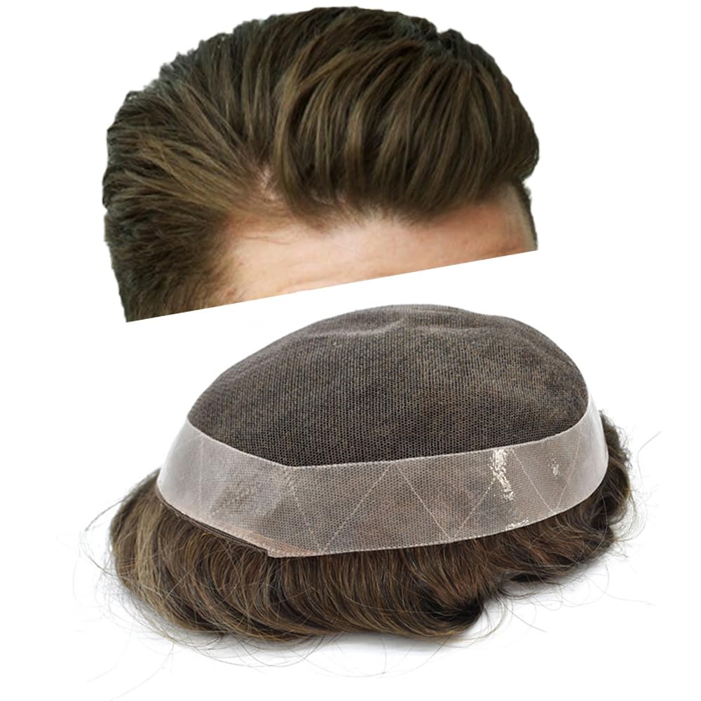 Toupee For Men Hair Replacement System Soft French Lace Hair Pieces For Men Hair System Mens Toupee Real Human Hair Natural Hairline Protesis Capilar Para Hombre6x8-4# MEDIUM BROWN Toupee For Men Hair Replacement System Soft French Lace Hair Pieces For Men Hair System Mens Toupee Real Human Hair Natural Hairline Protesis Capilar Para Hombre6x8-4# MEDIUM BROWN