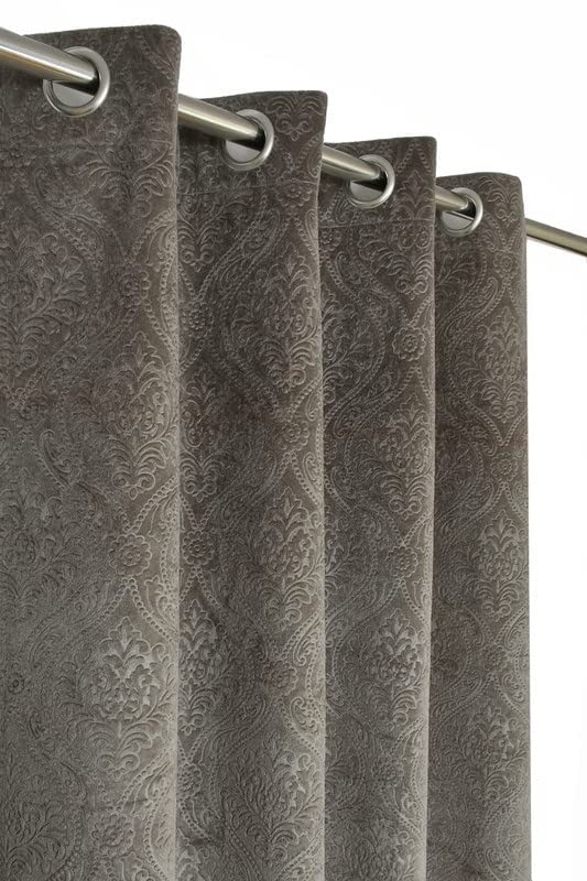 Image of Suede Velvet Embossed Room Darkening Door Curtain for Living Room, Bedroom, Hallway, 8 feet Long, Grey, Set of 1