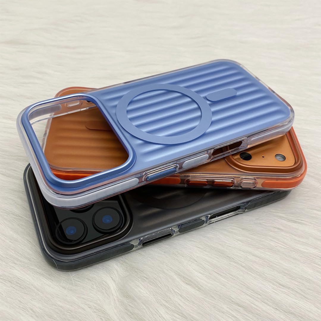 Etui magnetyczne na iPhone'a 15 Pro z matowymi paskami i magnetycznym wykończeniem, z funkcją ładowania bezprzewodowego (do iPhone'a 15 Pro/czarne)