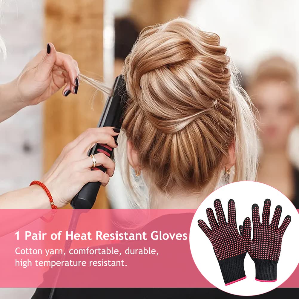 Résistantes à La Chaleur Gants, Gants Thermique Coiffure, Gants Résistant à la Chaleur pour la Coiffure, Gants Thermiques De Salon, Gants Professionnels Résistants et Bloquant la Chaleur, (Rose)
