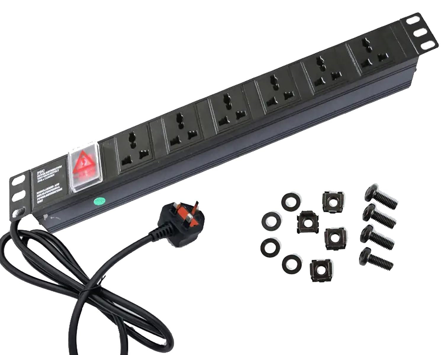 1U rack-mounted 6-unit 13A UK Plug PDU Power Strip Network Cabinet Rack Socket 2M Extension Cable Standard Outlet Switch Supply Power Distribution aluminum (6-Outlet) (PLUG-B03)