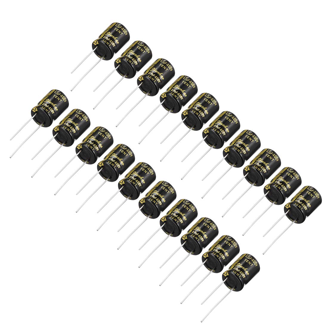 sourcing mapAluminum Radial Electrolytic Capacitor with 4.7uF 400V 105 Celsius Life 2000H 10 x 13 mm Black 20pcs