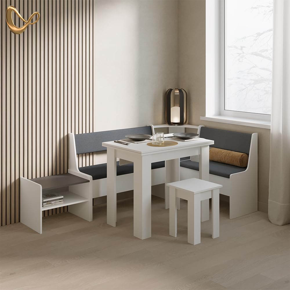 Livinity Panca ad angolo Tiberio, Bianco, 41.5 x 106.6 cm