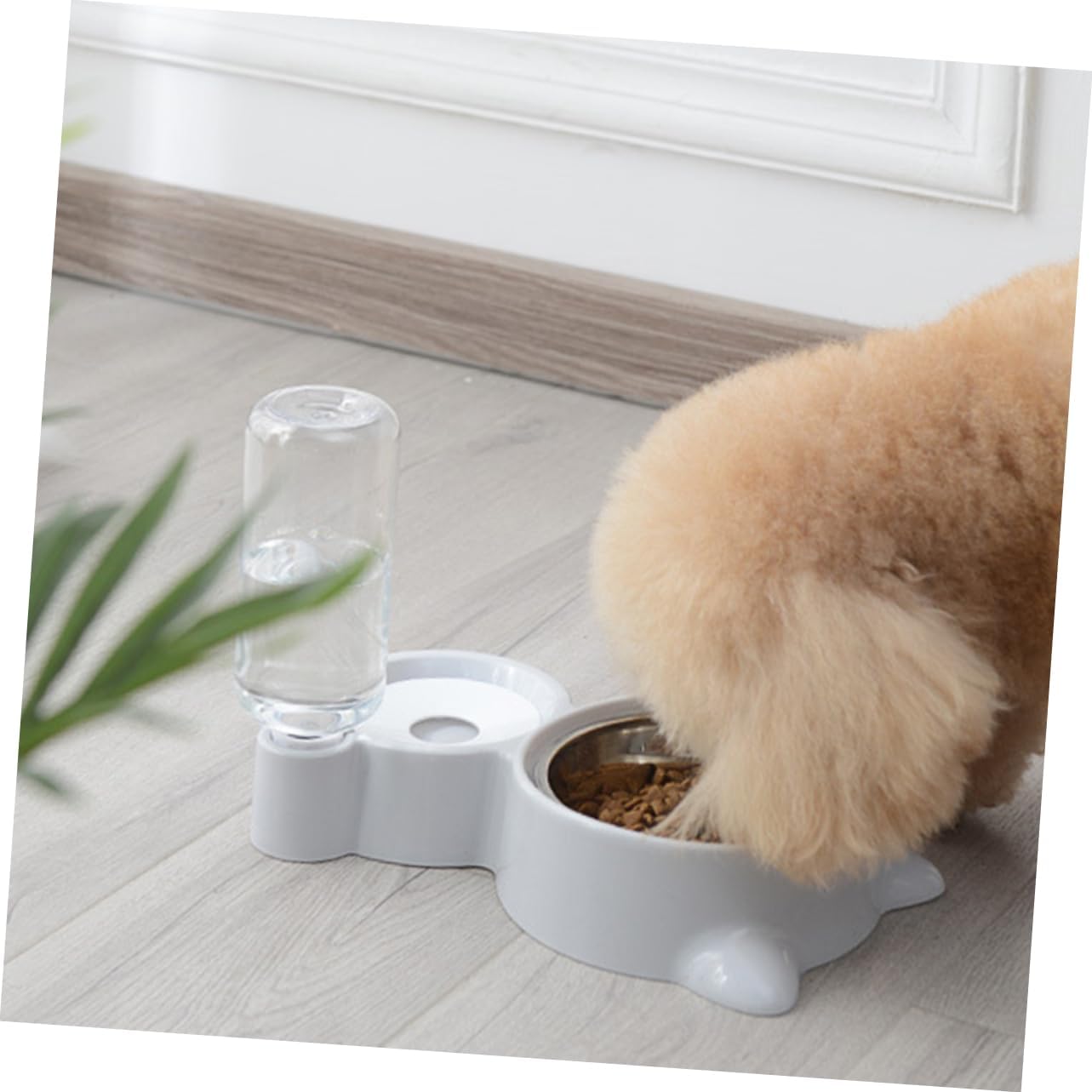 BESPORTBLE Pet Dual Water Food Feeder Automatic Drinking Bowl for Cats Dogs Grey Smooth Non-tip Design Convenient Pet Supplies for Feeding Hydration Safe Engineering Material