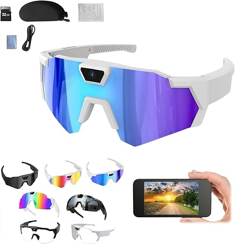 Vista 24 de Gafas inteligentes con cámara, 4K HD POV Smart Baseball Sunglasses gafas de sol ligeras para grabación de video con cámara audios, deportes al aire