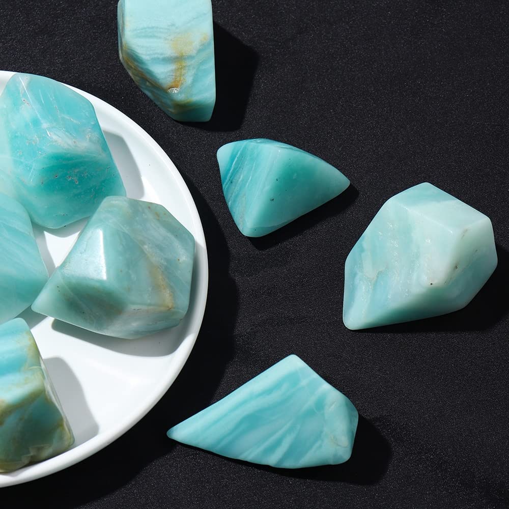 decorazione della stanza Decorazione della casa in pietra di incenso originale con geometria poliedrica di amazzonite naturale, cristallo azzurro cielo(Size:60-70g)