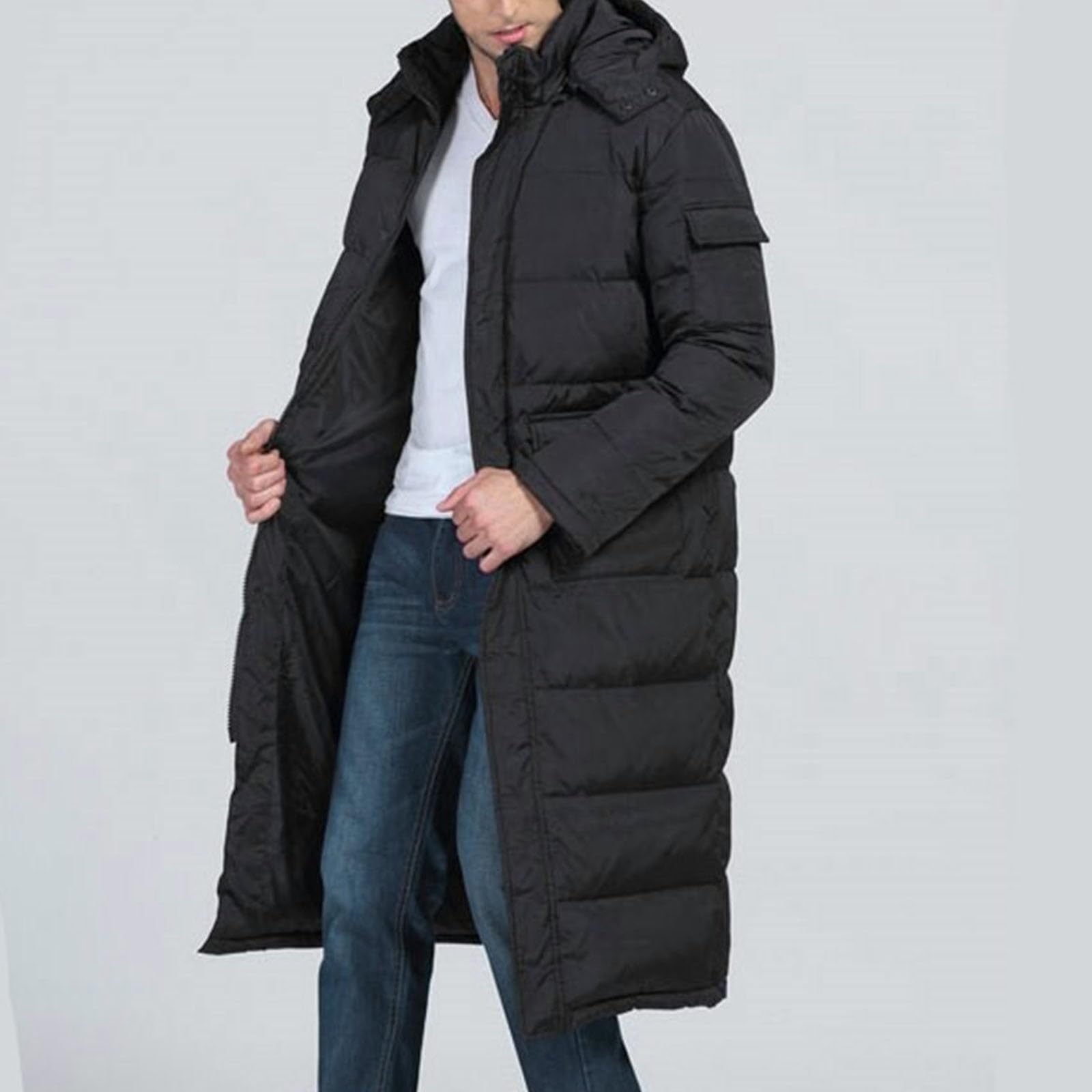 Piumino invernale da uomo classico antivento rimovibile con cappuccio lungo piumino invernale cappotto capispalla freddo