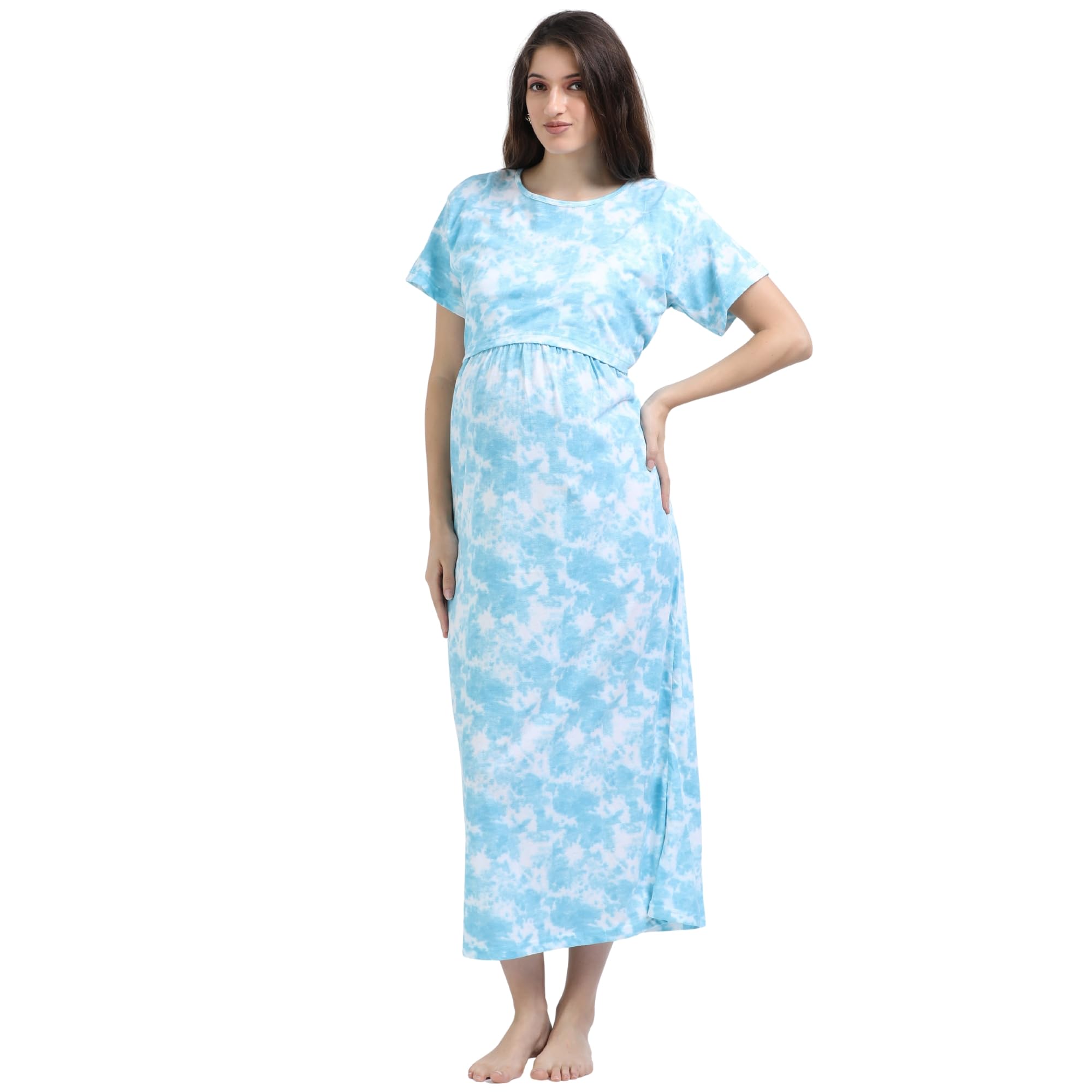 barbet Women Maternity Feeding Nighty, Zipless Front Access Nightwear, Soft & Comfortable Fabric, Relaxed Fit-picture-54