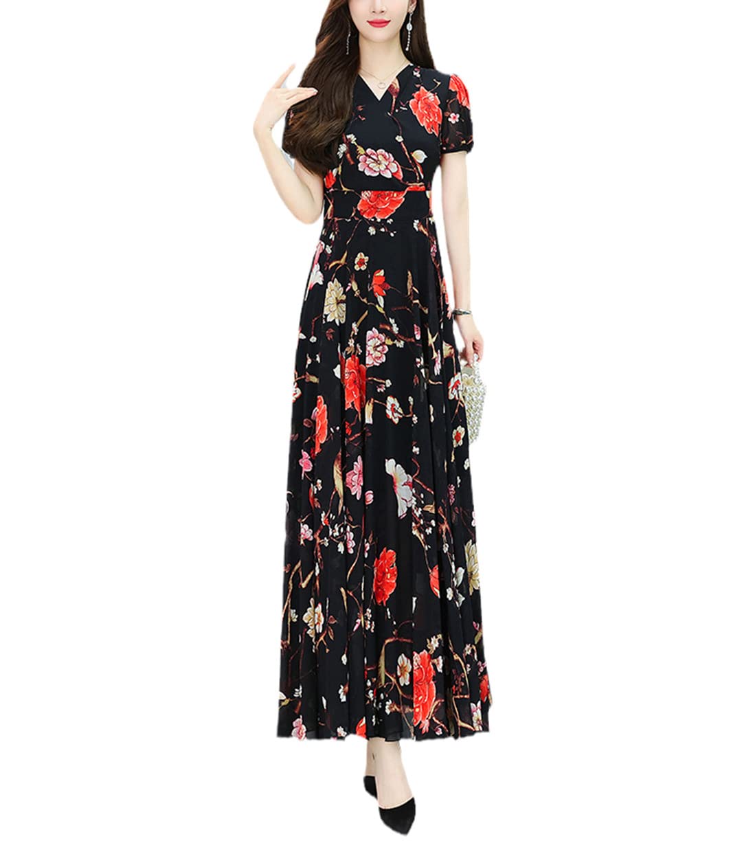 Abito estivo da donna, in chiffon, floreale, elegante, vintage, per feste