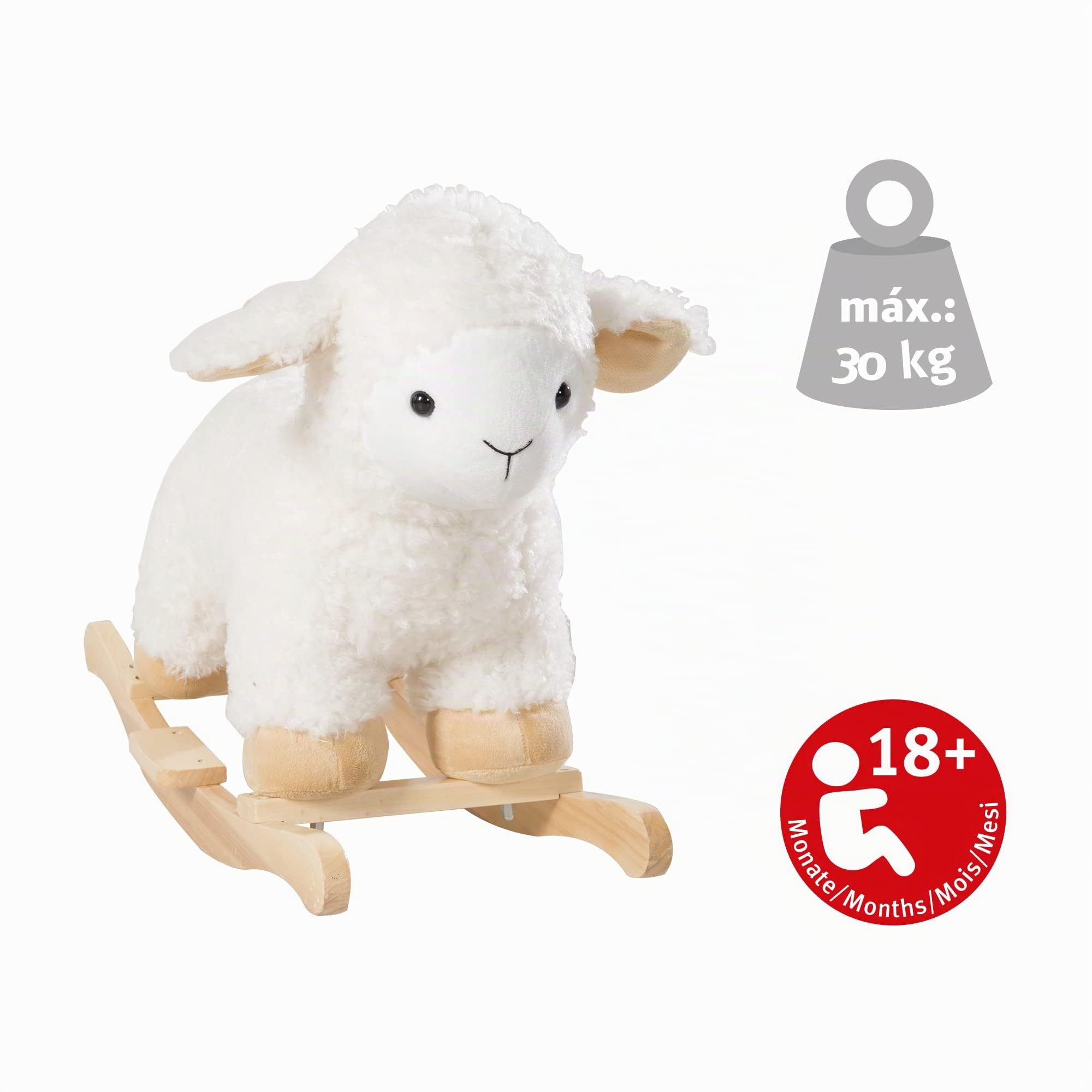 roba Animal Balancín - Oveja Balancín Acolchada y Suave - de 3 Años - Juguete de Peluche - Blanco