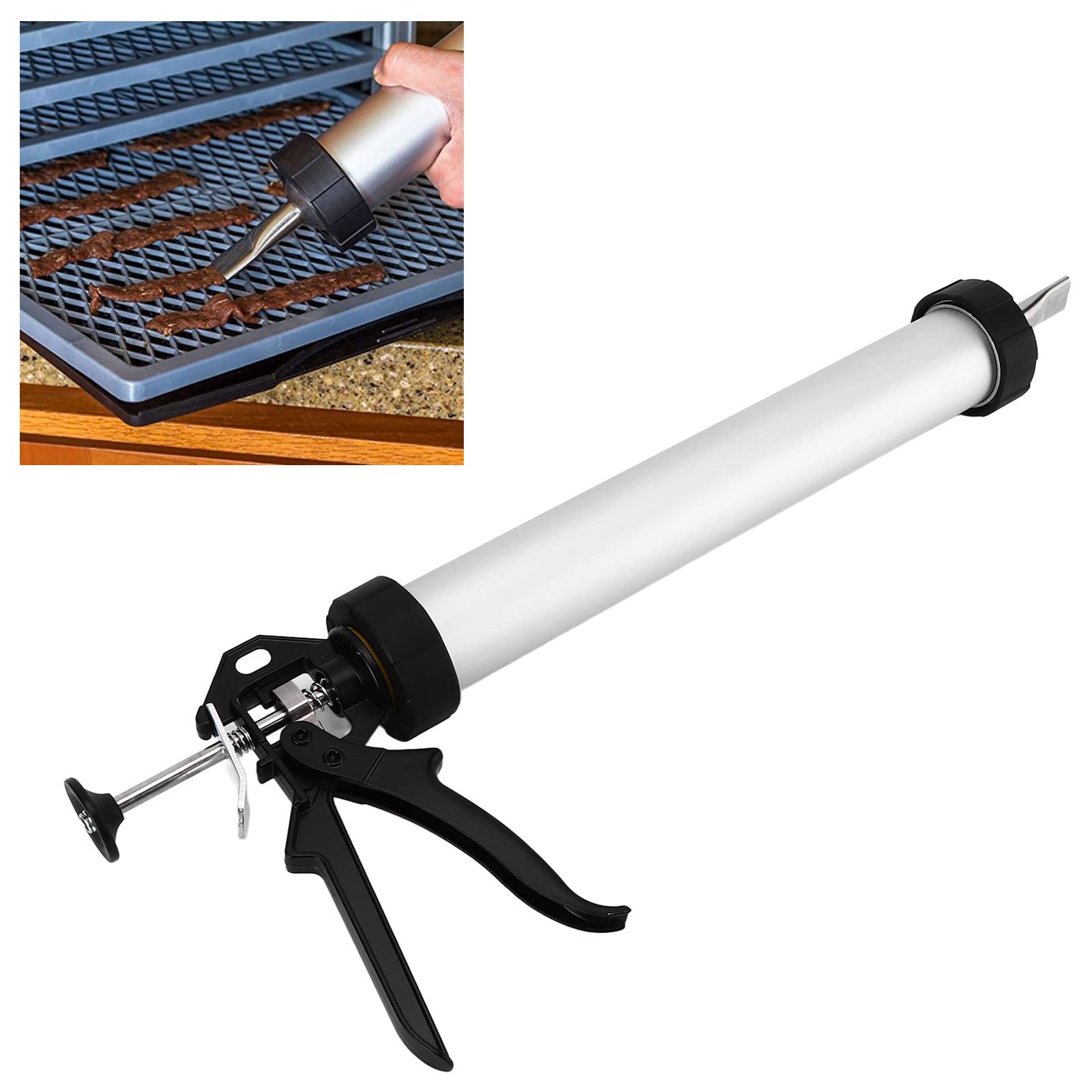 Jerky Gun aus Edelstahl, 15-Zoll-Fleischpistole Beef Stick Maker Cooking Tool Set Kit mit Runder Flachdüse