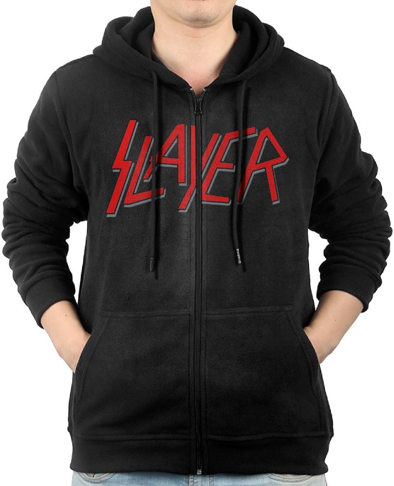 Mens Slayer Logo Kerry King Metal Band Hoodie Full Zip Cotton Sweatshirt