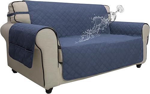 Easy-Going Fundas impermeables de gran tamaño, a prueba de fugas, para sofá de 2 cojines, lavable, protector de muebles antideslizante con bolsillo