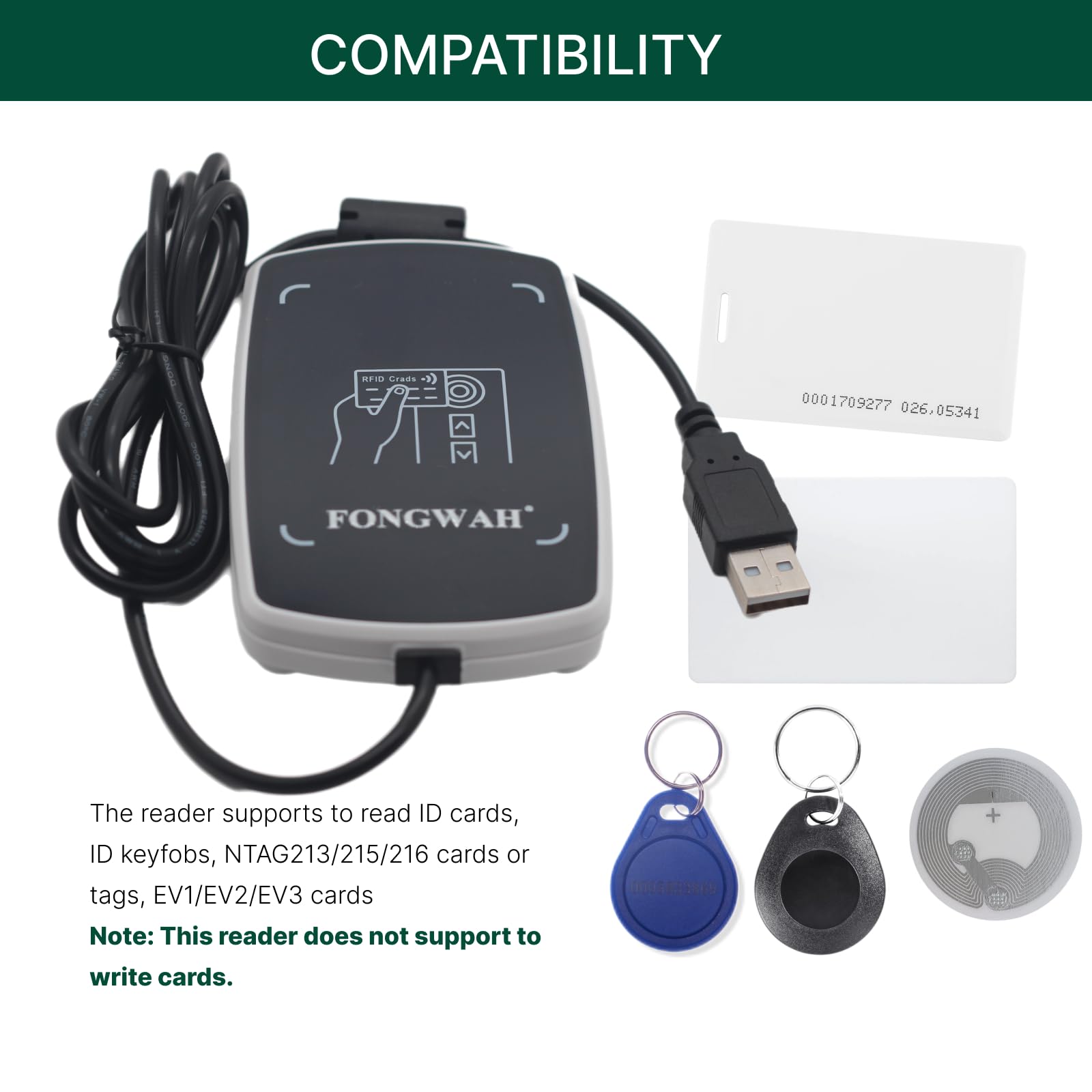 Lector de Tarjetas de identificación e IC RFID Fongwah, emulador de Teclado, 13,56 MHz y 125 KHz, Compatible con ISO 14443A/B, para Tarjetas NFC/S50/S70/Desfire/ID