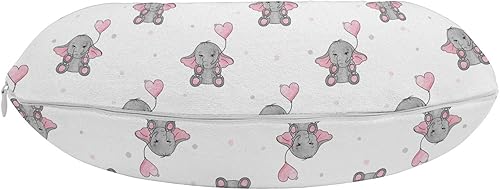 Miniatura 2 de Ambesonne Almohada de viaje de dibujos animados de animales para apoyar el cuello y la cabeza diseño de globos rosados en forma de corazón funda
