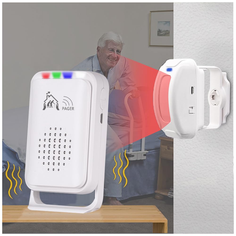 Bed Alarm for Elderly Adults Wireless,Bed Sensor Alarm and Fall Prevention for Elderly/Dementia Patients and More,Caregiver Pager/ Motion Sensor Alert with Vibration【 Newly Upgraded】