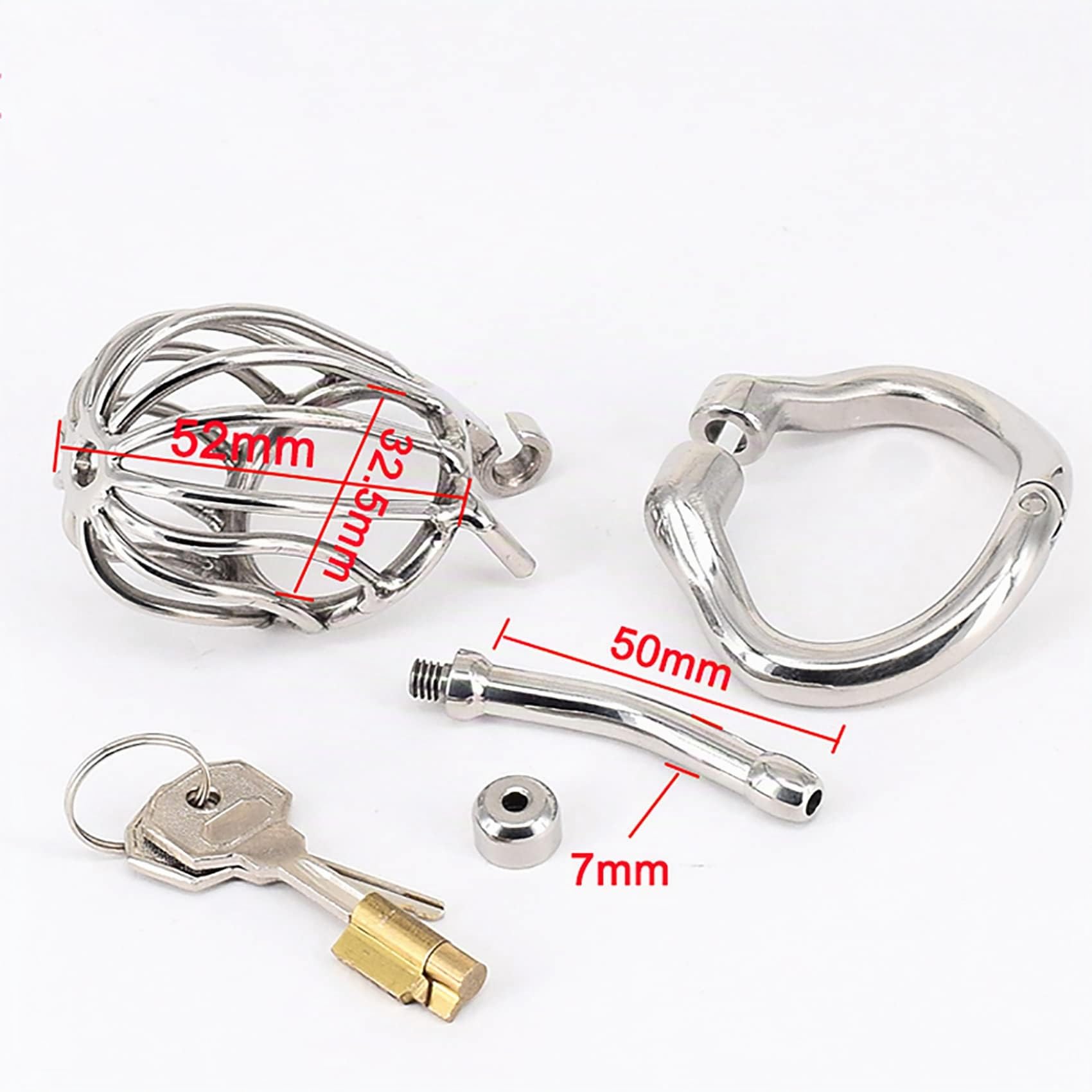 Klein 3D Peniskäfig Atmungsaktiv Edelstahl Keuschheitskäfig Herren Mit Hohler Harnröhren Dilator Und Verstellbar 3.0 Cockringe SM Keuschheitsgürtel Sex Toys Für Männer,Silber,57mm