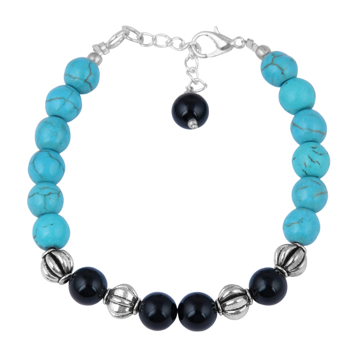 Pearlz Gallery Turquoise And Black Agate 7 Inch Beads Bracelet (B0177YSPI0) Amazon Price History, Amazon Price Tracker
