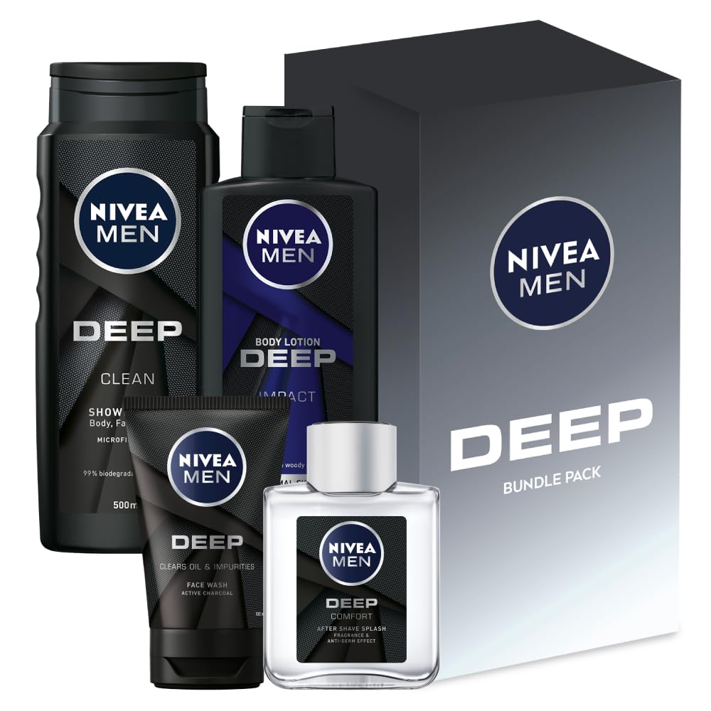 NIVEA MEN Deep Bundle Gift Pack, Face Cleanser 100ml, After Shave