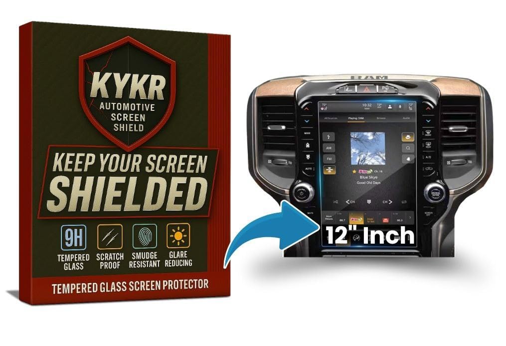 Kykr KYKR 2019 Dodge Ram 1500 2500 3500 12" Screen Protector - Anti-Glare Scratch Fingerprint Protection Tempered Glass