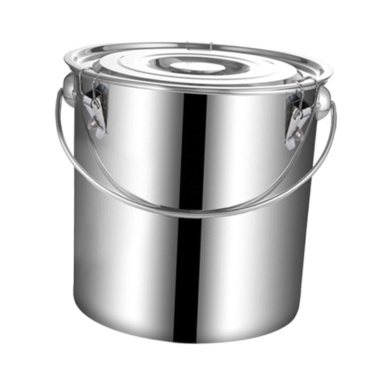 Secchio Acciaio Inox Resistente per Cereali E Olio Contenitore Alimentare Multifunzione con Manico E Coperchio Adatto per Cucina Domestica, 20 Litri