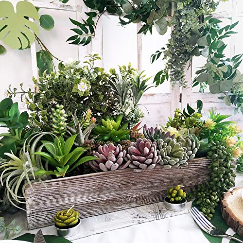 1 Pcs Wood Planter Box Rectangle Whitewashed Wooden Rectangular Planter Decorative Rustic Wooden Box With Inner Plastic Box - 17.3" L X 7.8" W X 3" H Floral Natural Centerpieces Rustic Wedding Decor #TOP3