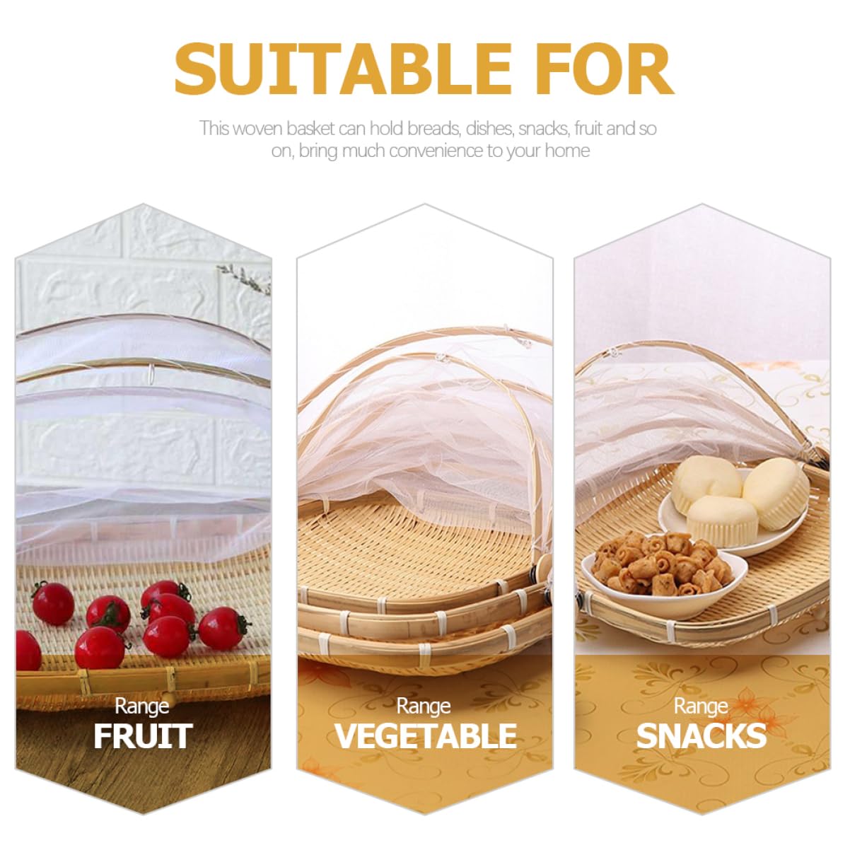 SOLUSTRE Woven Food Serving Tent Basket with Mesh Cover Picnic Storage for Fruits Vegetables and Bread Ventilated for Outdoor Gatherings