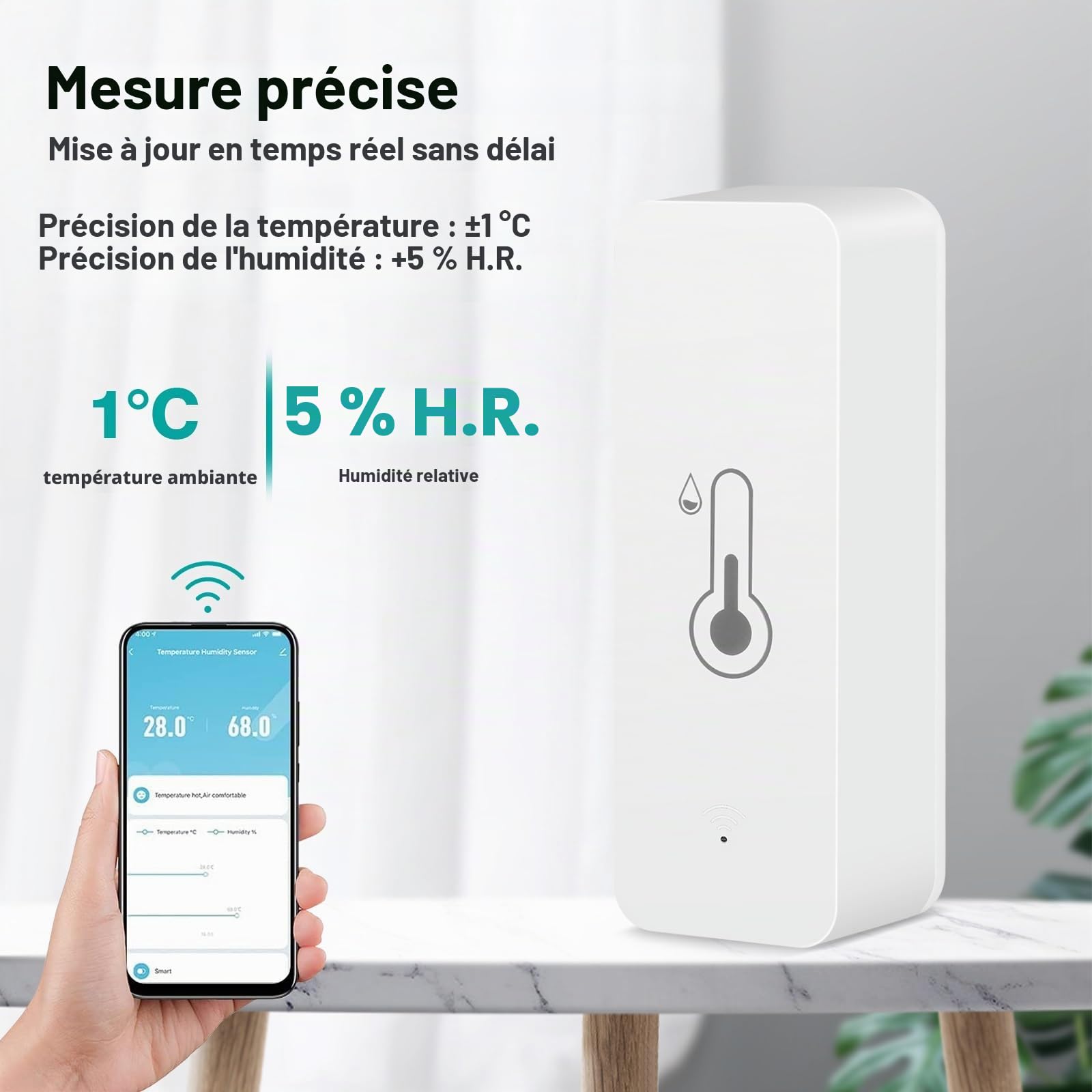 Jadeshay Wifi Thermomètre Hygromètre Intérieur, Lot de 4 Thermomètre Connecté Wifi Tuya Capteur de Température Et D'humidité avec Alarme de Notification et Compatibilité Alexa et Google Home