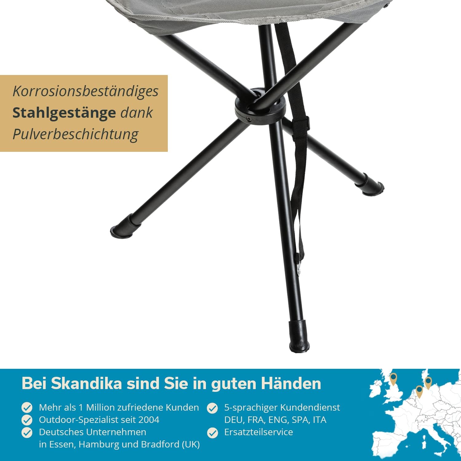 Skandika Sgabello treppiede pieghevole Tomperi, peso utente 100 kg, leggero, compatto, con borsa per il trasporto, struttura in acciaio, piedini antiscivolo (Set di 2 sgabelli)