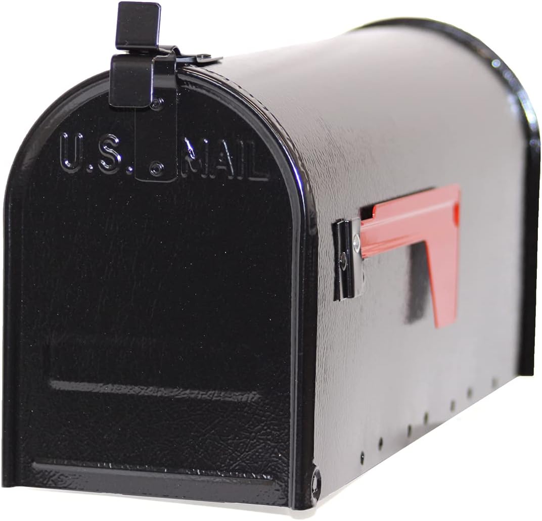 Fulton 1C-BLK Standard Post Mount Steel T-1 Mailbox, Black Finish