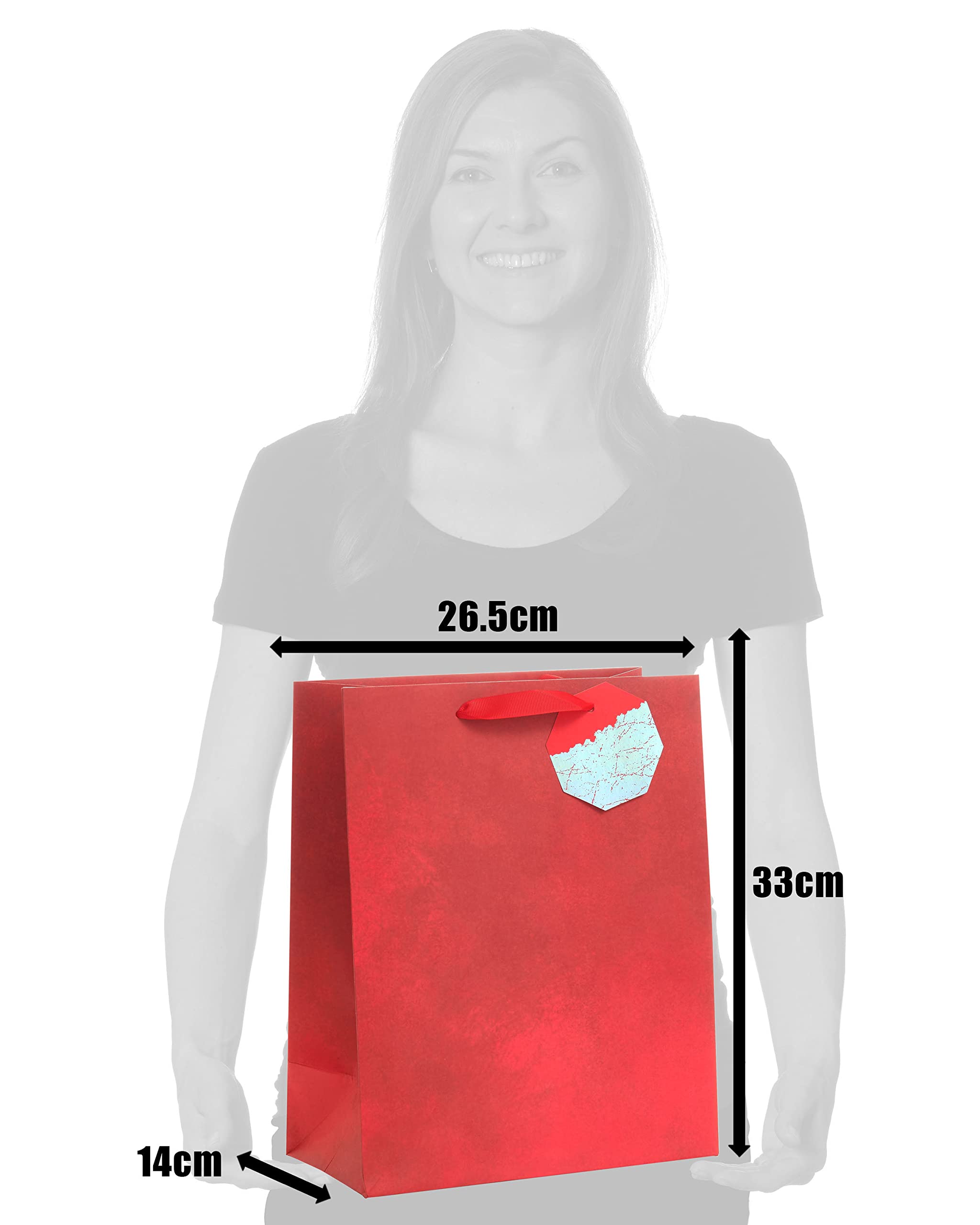 UK Greetings Multipack of 6 Large Gift Bags for Him/Her/Friend - for Birthdays Thank You, Congratulations or Other Gifts - Red Design - Image 3
